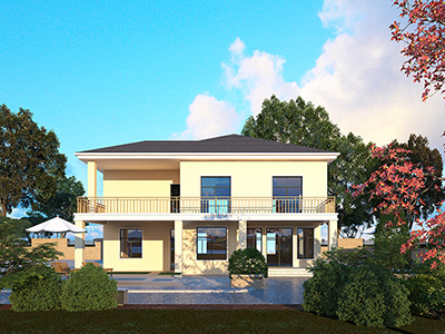 二层别墅设计，带车库和堂屋。